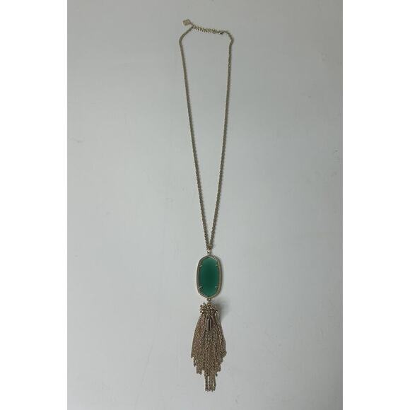 Kendra Scott Rayne Gold Tassel Green Stone 32" Long Chain Pendant Necklace - Picture 1 of 5